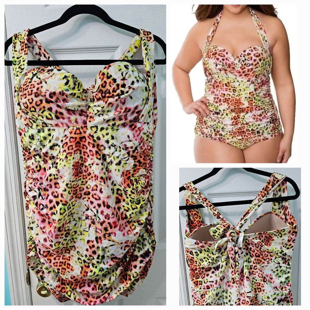 Lane Bryant 22 Neon Animal Print One Piece Swimsuit